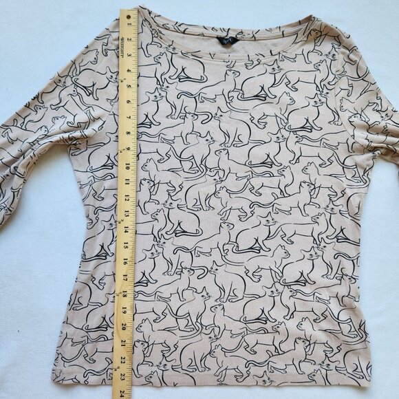 Kitty Cat Print Top Shirt Tan Black Whimsigoth Witchy Halloween Spirit Fairycore - Picture 13 of 15